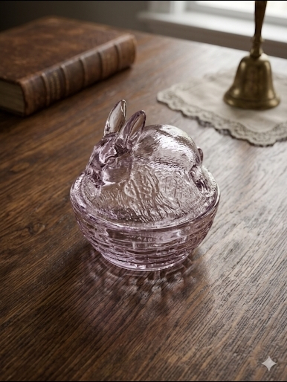 Longaberger Mini Lavender Glass Bunny on Nest - Collectors Club Rare Tiny Size